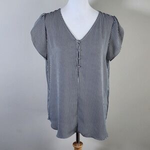 Philosophy Striped Blouse Womens Medium Navy White Preppy Nautical Office Top